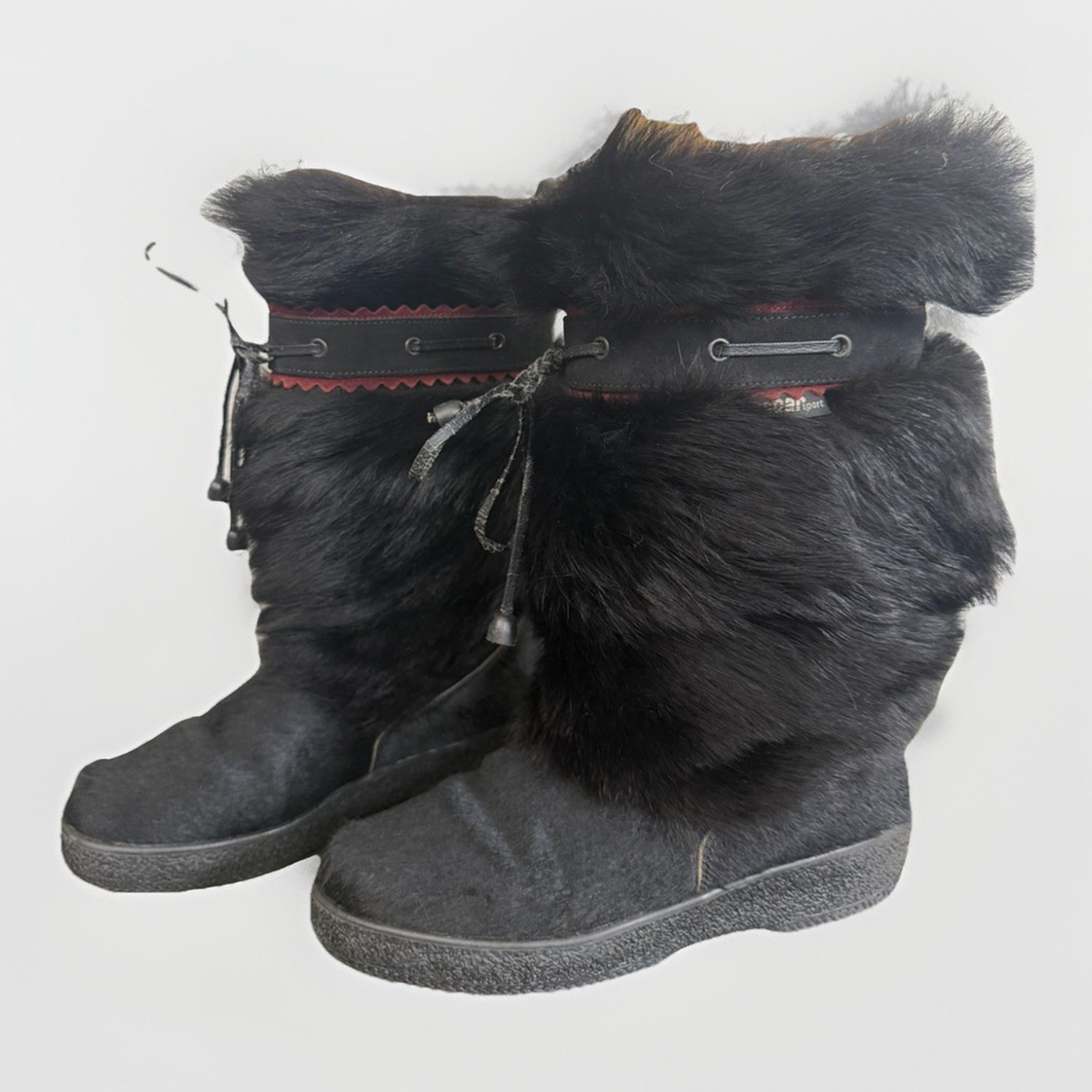Oscar Sport Christina Black Fur Boots Womens 38 EU 7-7.5US Pull On Made in Italy